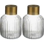 Giftdecor Bloemenvazen 2x Stuks - Luxe Decoratie Glas - Transparant/goud - 14 X 22 Cm - Vazen