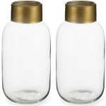 Giftdecor Bloemenvazen 2x Stuks - Luxe Decoratie Glas - Transparant/goud - 12 X 24 Cm - Vazen