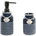 Items Badkamer Accessoires Setje Drinkbeker En Zeeppompje 18 Cm Beach Blue/white - Zeeppompjes