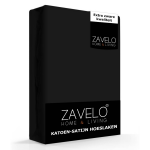 Slaaptextiel Zavelo Katoen - Hoeslaken Katoen Satijn - Zijdezacht - Extra Hoog-1-persoons (90x200 Cm) - Zwart