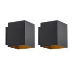 QAZQA Set van 2 design wandlampen en goud vierkant - Sola - Zwart