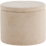 Dunken Poef, Hocker Met Opbergruimte Ø51cm Teddystof. - Beige