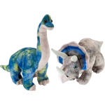 Wild Republic Setje Van 2x Dinosaurus Knuffels Triceratops En Brachiosaurus Van 25 Cm - Knuffeldier - Grijs