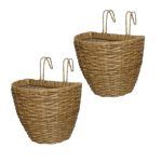 Decoris 2x Stuks Balkonmanden/plantenmanden/plantenbakken Rotan 38 Cm - Plantenbakken - Bruin