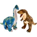 Wild Republic Setje Van 2x Dinosaurus Knuffels T-rex En Brachiosaurus Van 25 Cm - Knuffeldier - Bruin