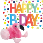 Wild Republic Pluche Dieren Knuffel Flamingo 18 Cm Met Happy Birthday Wenskaart - Vogel Knuffels