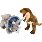 Wild Republic Setje Van 2x Dinosaurus Knuffels T-rex En Triceratops Van 25 Cm - Knuffeldier - Bruin