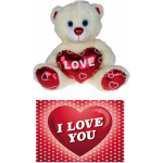 Pluche Knuffelbeer 20 Cm Met Wit/rood Valentijn Love Hartje Incl. Hartjes Wenskaart - Knuffelberen