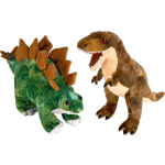 Wild Republic Setje Van 2x Dinosaurus Knuffels T-rex En Stegosaurus Van 25 Cm - Knuffeldier - Bruin
