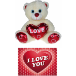 Pluche Knuffelbeer 25 Cm Met Wit/rood Valentijn Love Hartje Incl. Hartjes Wenskaart - Knuffelberen