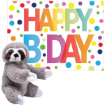 Wild Republic Pluche Dieren Knuffel Luiaard 25cm Met Happy Birthday Wenskaart - Knuffeldier - Grijs