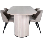 Biancaww Eethoek Eetkamertafel Eik Fineer Wit Washed En 4 Velvet Stitches Eetkamerstal Beige.