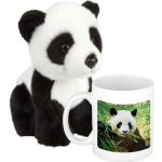 Cadeauset Kind - Panda Knuffel 18 Cm En Drinkbeker/mol Panda 300 Ml - Knuffeldier
