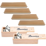 Engelhart 4x Dominostenenhouder Met 2x Domino Spel In Houten Doos 56x Stenen - Speelkaarthouders - Bruin
