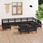 Vidaxl 11-delige Loungeset Massief Grenenhout - Negro