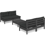 Vidaxl 5-delige Loungeset Met Antracietkleurige Kussens Grenenhout - Zwart