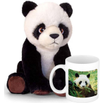 Keel Toys Cadeauset Kind - Panda Knuffel 25 Cm En Drinkbeker/mol Panda 300 Ml - Knuffeldier