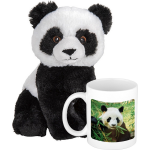 Cadeauset Kind - Panda Knuffel 19 Cm En Drinkbeker/mol Panda 300 Ml - Knuffeldier