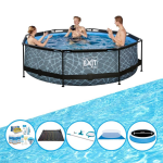 EXIT Toys Exit Zwembad Stone Grey - Frame Pool ø300x76cm - Zwembad Bundel - Grijs