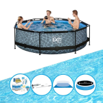 EXIT Toys Exit Zwembad Stone Grey - Frame Pool ø300x76cm - Plus Bijbehorende Accessoires - Grijs