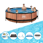EXIT Toys Exit Zwembad Timber Style - Frame Pool ø300x76cm - Inclusief Bijbehorende Accessoires - Bruin