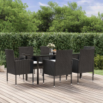 Vidaxl 7-delige Tuinset Met Kussens Poly Rattan - Zwart