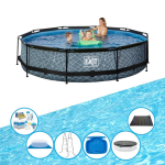 EXIT Toys Exit Zwembad Stone Grey - Frame Pool ø360x76cm - Inclusief Toebehoren - Grijs