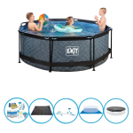 EXIT Toys Exit Zwembad Stone Grey - Frame Pool ø244x76cm - Inclusief Bijbehorende Accessoires - Grijs