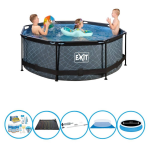 EXIT Toys Exit Zwembad Stone Grey - Frame Pool ø244x76cm - Zwembad Combi Deal - Grijs