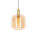 QAZQA Design hanglamp zwart met messing en amber glas - Zuzanna - Oranje