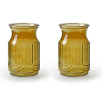 2x Stuks Bloemenvazen - Amber/transparant Glas - H20 X D12.5 Cm - Vazen - Geel