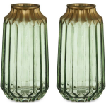 Giftdecor Bloemenvazen 2x Stuks - Luxe Deco Glas - Groen Transparant/goud - 13 X 23 Cm - Vazen