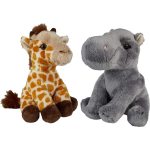 Safari Dieren Serie Pluche Knuffels 2x Stuks - Nijlpaard En Giraffe Van 15 Cm - Knuffeldier - Grijs