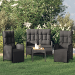 Vidaxl 4-delige Loungeset Met Kussens Poly Rattan - Zwart