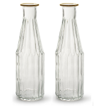 Jodeco - Bloemenvaas Marseille - 2x - Fles Model - Glas - Transparant/goud - H25 X D7 Cm - Vazen