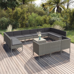 Vidaxl 14-delige Loungeset Met Kussens Poly Rattan - Grijs