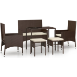 Vidaxl 6-delige Loungeset Met Kussens Poly Rattan - Bruin