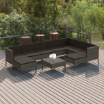 Vidaxl 10-delige Loungeset Met Kussens Poly Rattan - Grijs