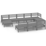 Vidaxl 10-delige Loungeset Massief Grenenhout - Gris