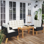 Vidaxl 4-delige Loungeset Met Kussens Poly Rattan En Massief Hout - Negro