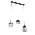 QAZQA Design hanglamp zwart met goud en smoke glas 3-lichts - Kyan - Grijs