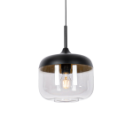 QAZQA Design Hanglamp zwart met goud en smoke glas - Kyan - Grijs