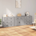 Vidaxl Dressoirs 3 St Bewerkt Hout Sonoma Eikenkleurig - Gris