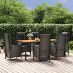 Vidaxl 7-delige Tuinset Met Kussens Poly Rattan - Zwart