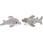 Zeedieren Serie Zachte Pluche Knuffels 2x Stuks - Dolfijn En Haai Van 15 Cm - Knuffel Zeedieren