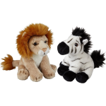 Safari Dieren Serie Pluche Knuffels 2x Stuks - Zebra En Leeuw Van 15 Cm - Knuffeldier - Grijs