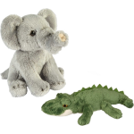 Safari Dieren Serie Pluche Knuffels 2x Stuks - Olifant En Krokodil Van 15 Cm - Knuffeldier - Grijs