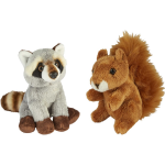 Bosdieren Zachte Pluche Knuffels 2x Stuks - Wasbeer En Eekhoorn Van 15 Cm - Knuffel Bosdieren