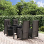 Vidaxl 5-delige Tuinset Met Kussens Poly Rattan - Zwart