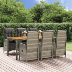 Vidaxl 7-delige Tuinset Met Kussens Poly Rattan - Grijs